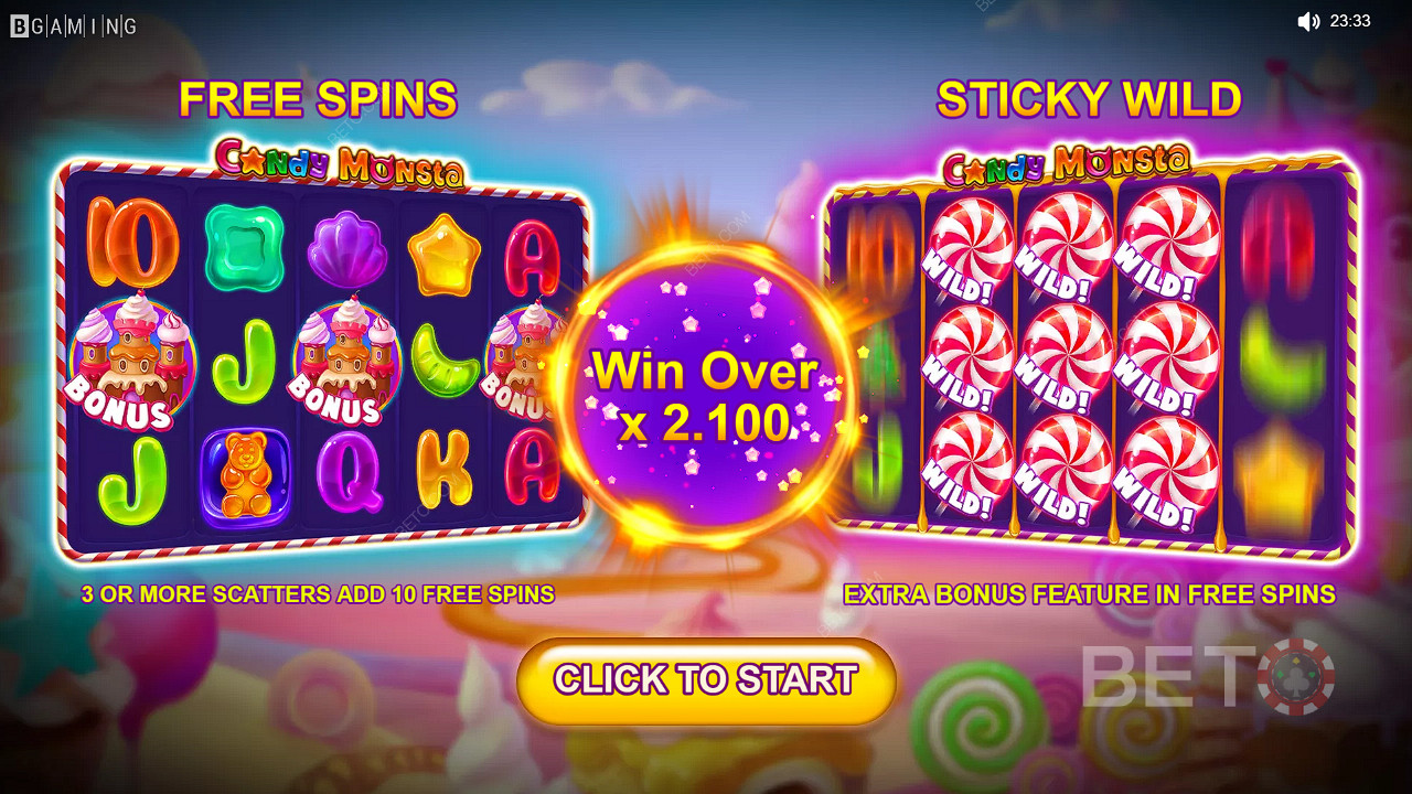 Játsszon a Candy Monsta nyerőgéppel - most, és nyerjen a tét 1000-szeresének megfelelő pénznyereményt!
