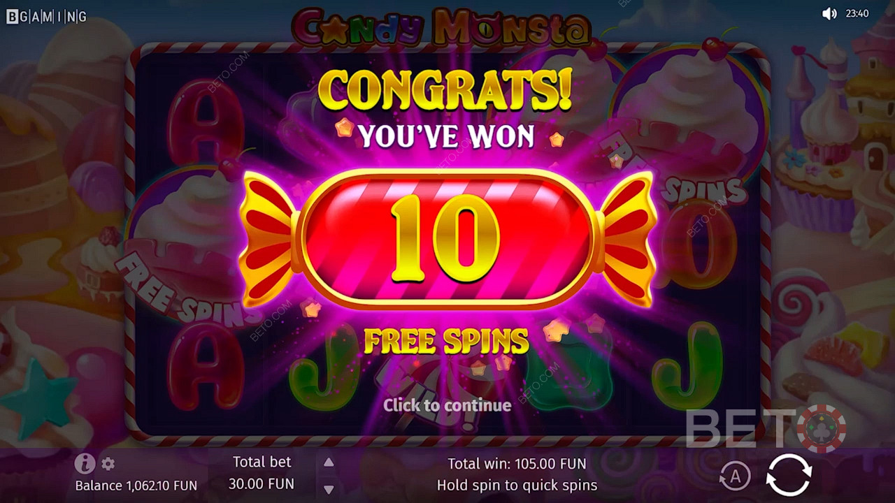 Indítsa újra a Free Spins módot, és minden alkalommal további tíz ingyenes pörgetést nyerhet.