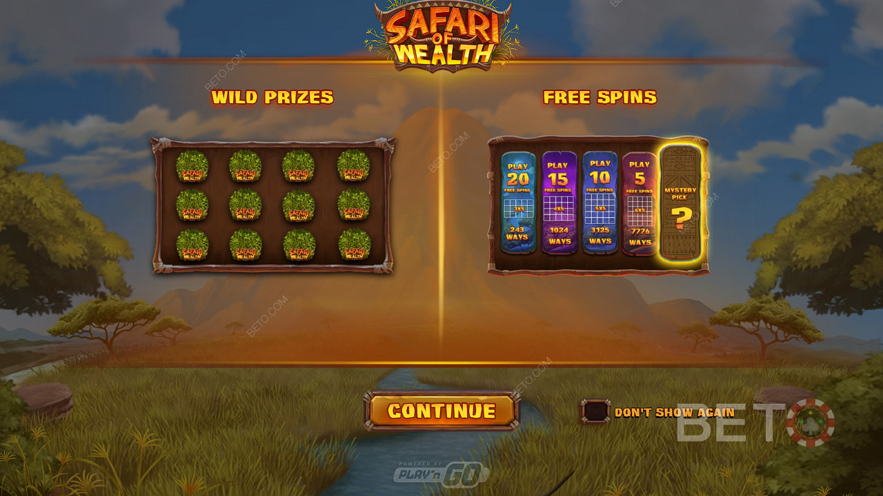 Szerezz hatalmas nyereményeket a Wild nyeremények és az ingyenes pörgetések révén a Safari of Wealth nyerőgépben.