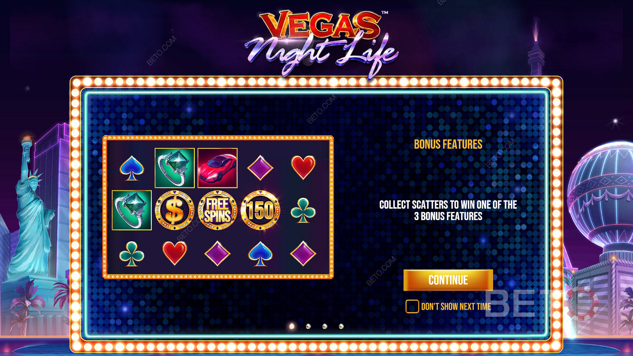3 scatter a Vegas Night Life nyerőgép egyik bónuszát nyeri el.
