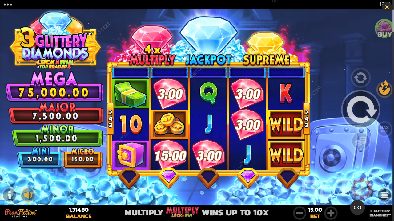 3 Glittery Diamonds felülvizsgálata a BETO Slots által