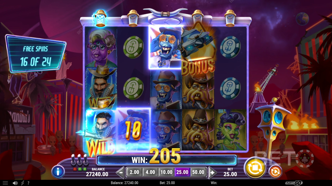 A bónusz funkciók magyarázata az Invading Vegas bosszúja a Marson által Play