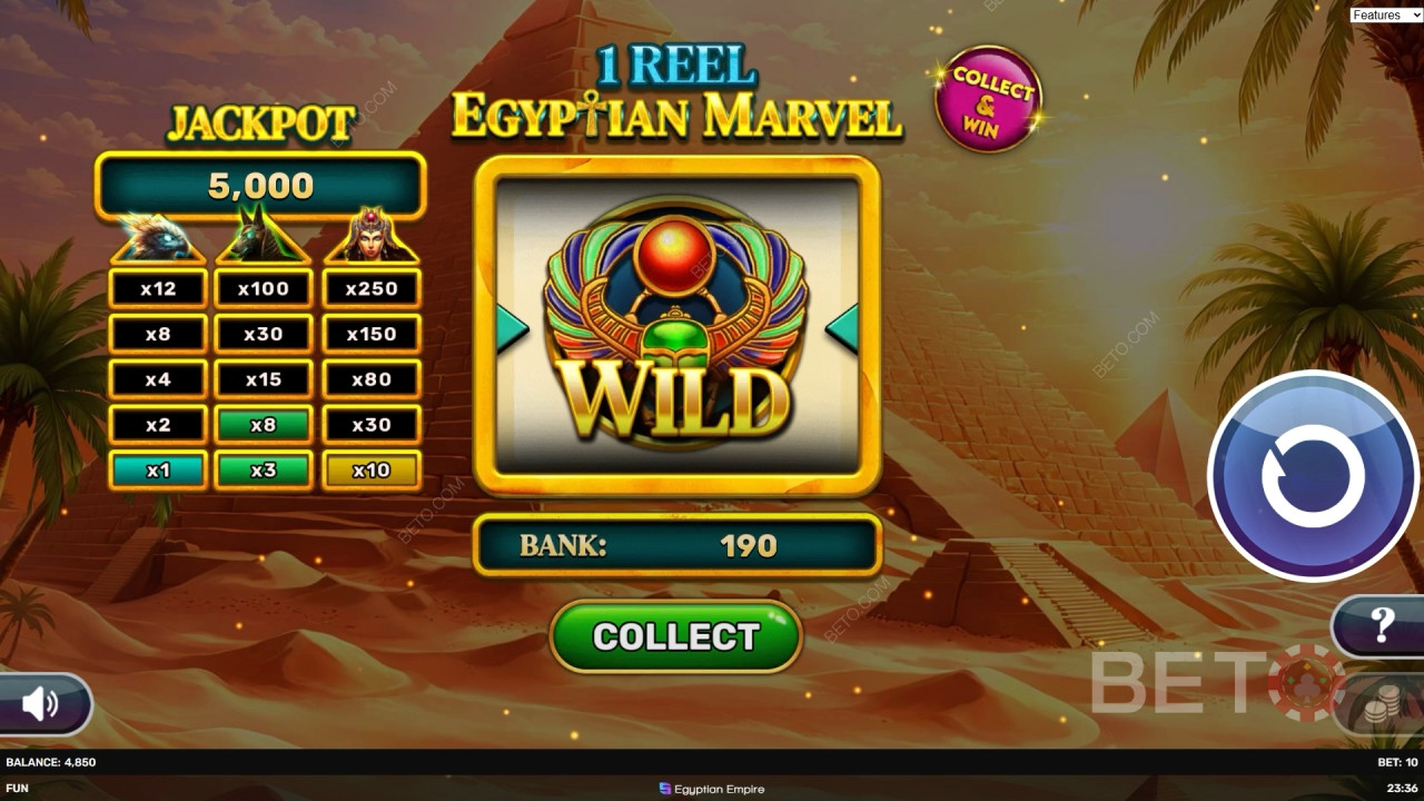 Bónusz funkciók 1 tekercsben magyarázva - Egyptian Marvel by Spinomenal