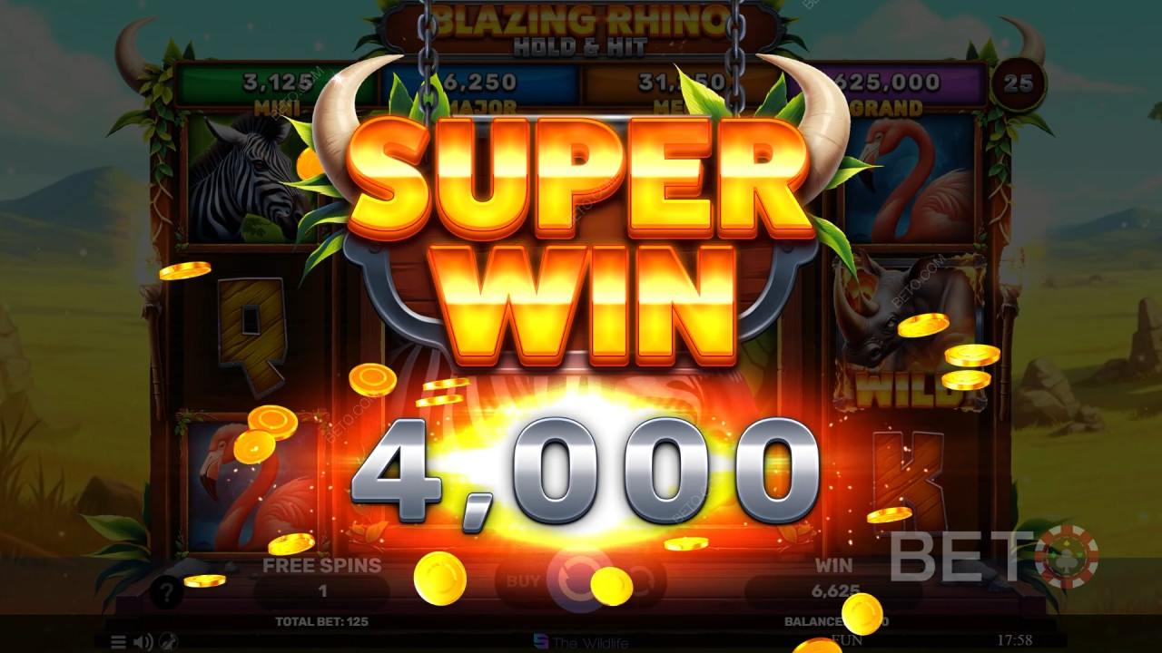 Nyerd meg téted 5000-szeresét a Blazing Rhino Hold & Hit videó nyerőgépen!