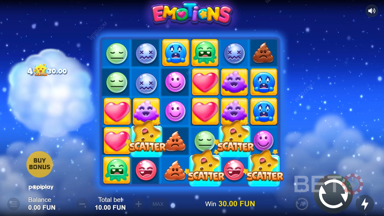 Bónusz funkciók magyarázata az Emotions by Popiplay játékban