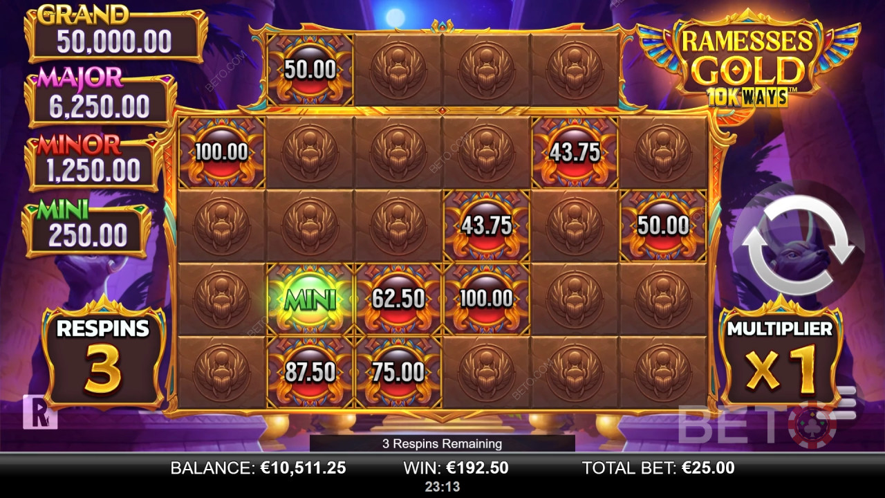 Nyerj 9,065x a tétedből a Ramesses Gold 10K Ways nyerőgépen!