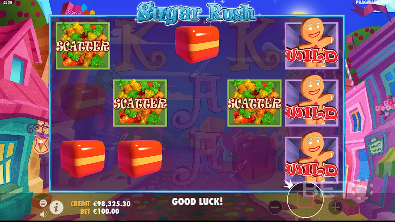 Az ingyenes pörgetések aktiválódnak, ha a Sugar Rush nyerőgépes játékban legalább 3 scatter landol.