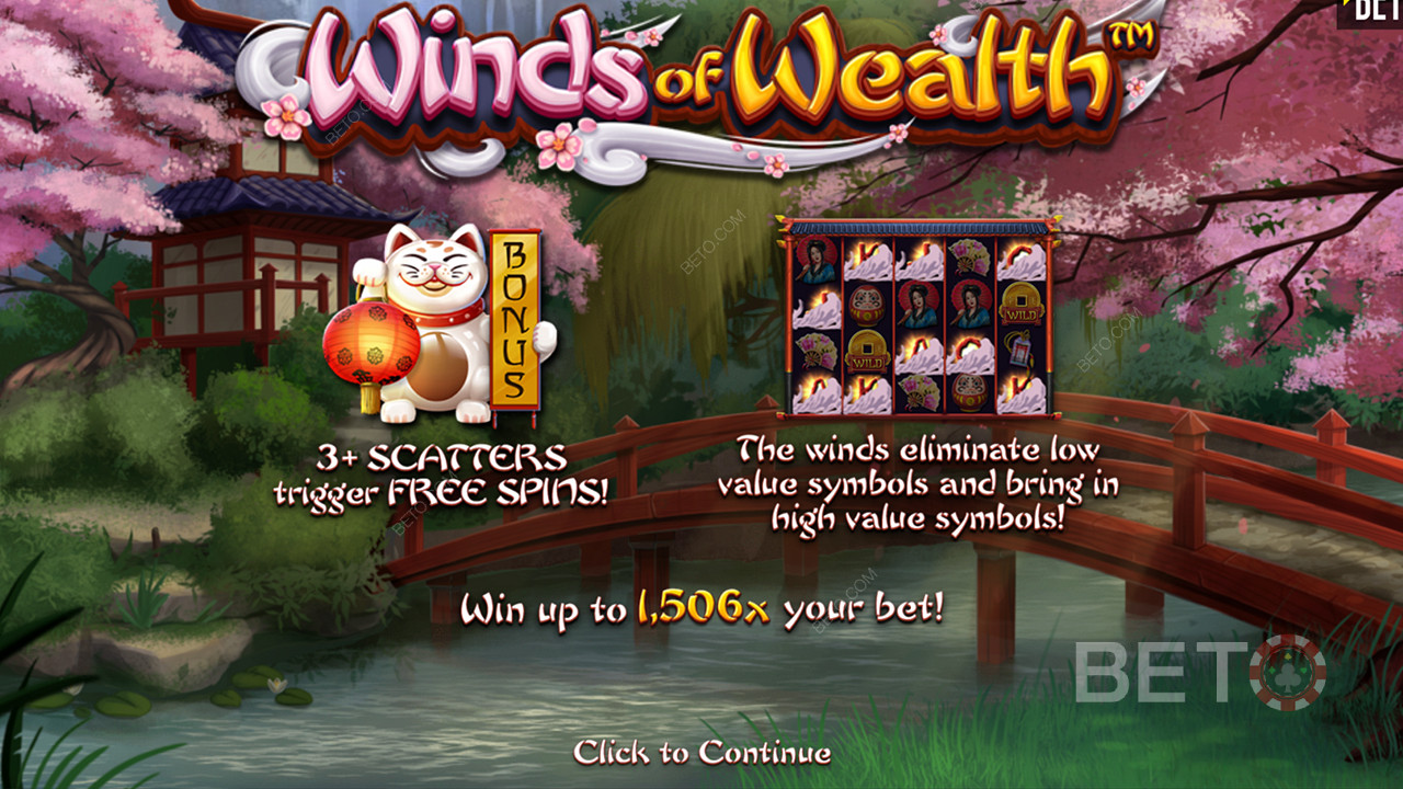 A maximális nyeremény a téted 1,506-szorosa a Winds of Wealth online nyerőgépen.