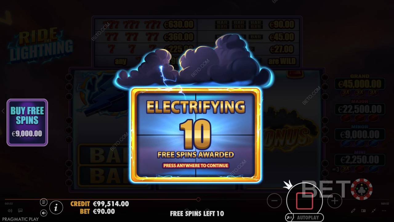 A Ride the Lightning bónusz funkcióinak magyarázata a Ride the Lightning által Pragmatic Play