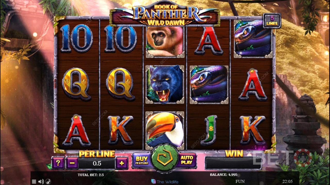 A Book of Panther Wild Dawn online nyerőgép nagy értékű szimbólumai a vadállatok