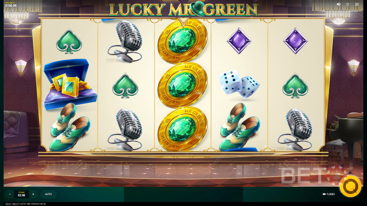 Élvezze az egyedülálló élményt egy klasszikus témában a Lucky Mr Green videó nyerőgépben.