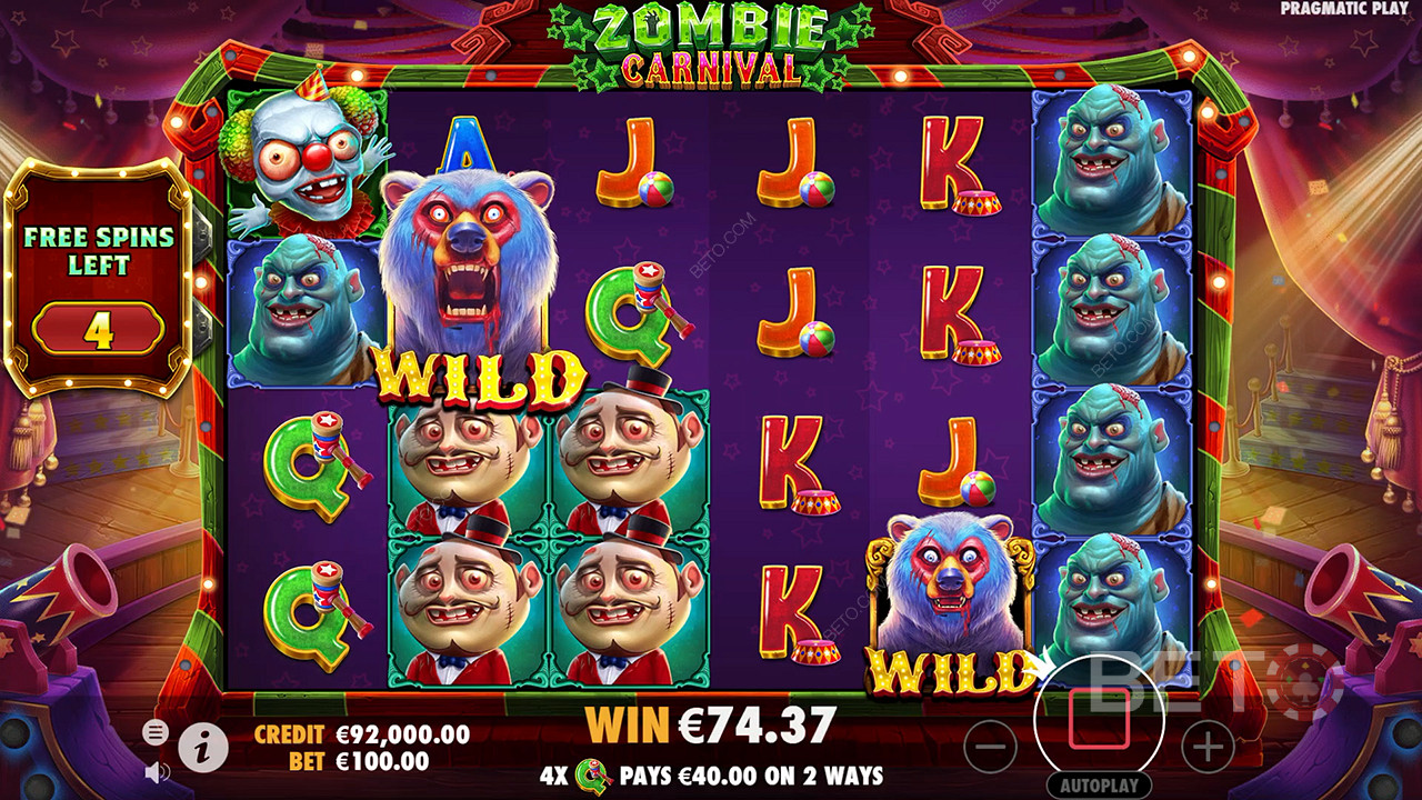 Élvezze a Sticky Wilds-t az ingyenes pörgetések során a Zombie Carnival online nyerőgépben