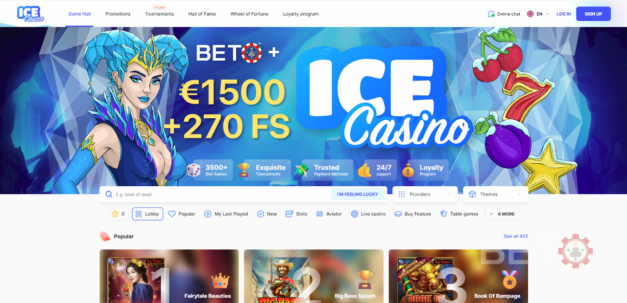 Az ICE Casino webhely navigációja és felülete felhasználóbarát